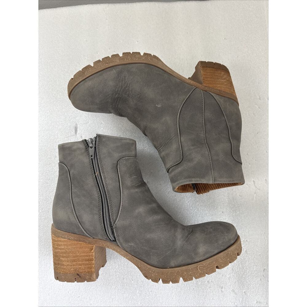 Korks By Kork Ease Esmeralda Lug Sole Leather Platform Ankle Boots Gray 8.5M